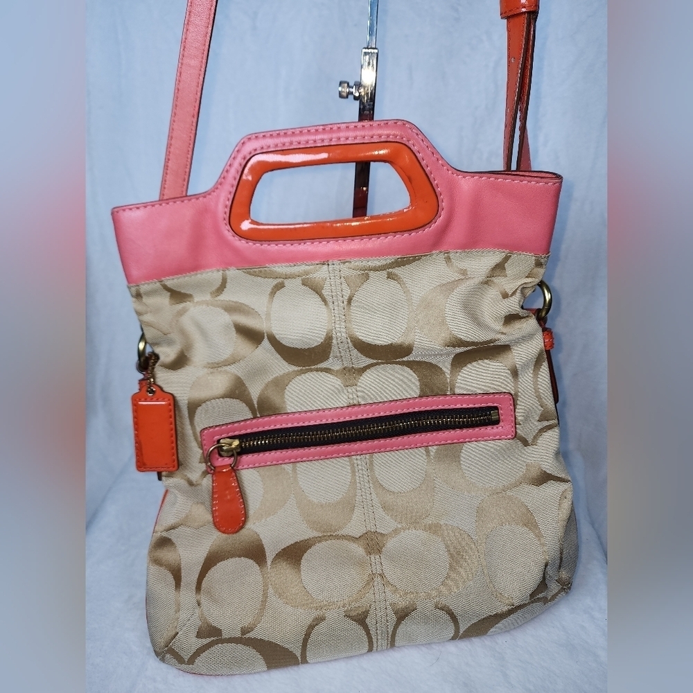 Coach Tan and Pink Shoulder Bag